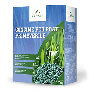 LERAVA PRIMAVERA concime prato primavera - prato fitto, verde intenso e robusto anziche muschio ed erbacce - Ideale per l'uso di robot rasaerba - 70m²