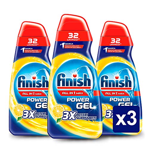 Finish Detersivo Per Lavastoviglie, 96 Lavaggi, Powergel, 3 3 x 650 ml