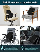Carica l&#39;immagine nel visualizzatore di Gallery, Travel Ease Cuscino Lombare Ergonomico, Supporto per la Schiena in Schiuma di Memoria per Seggiolino Auto Sedia da Ufficio, Schienale con Rivestimento Antistatico e Doppie Cinghie Regolabili, Nero