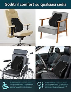 Travel Ease Cuscino Lombare Ergonomico, Supporto per la Schiena in Schiuma di Memoria per Seggiolino Auto Sedia da Ufficio, Schienale con Rivestimento Antistatico e Doppie Cinghie Regolabili, Nero