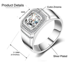 ENYU Uomo Argento Anelli Princess Cubica Zircone Tono -Anniversario di 22 - Ilgrandebazar
