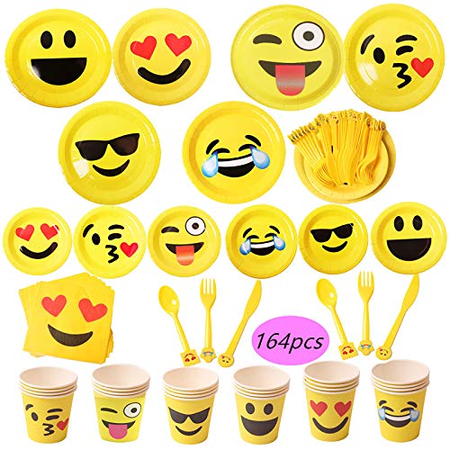 Materiale per feste con motivo faccia sorridente, 164 pezzi, piatti di carta... - Ilgrandebazar