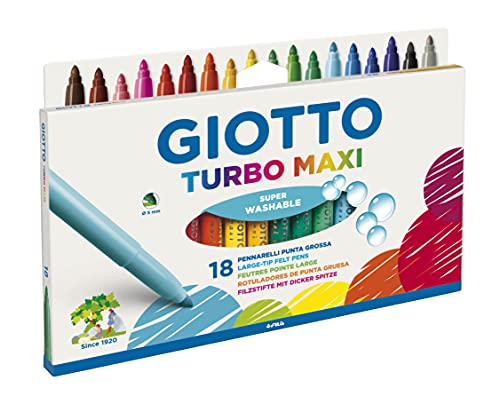 Giotto Turbo Maxi F076300, Pennarelli, Punta Larga da 5mm, Confezione da 18