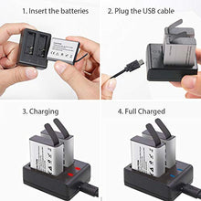 Carica l'immagine nel visualizzatore di Gallery, Action Camera Batteria, 3.7V 1350mAh 4.995Wh ricaricabile Batterie (2 pezzi) con doppio caricatore, compatibile con AKASO EK7000/Dragon Touch/EKEN/Crosstour/Campark/APEMAN/Victure/SJ4000/PG1050