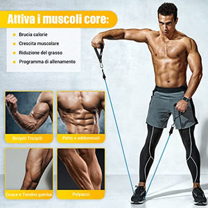 COFOF Set Elastici Fitness, [5 Elastici Fitness], Elastici Palestra con Impugnature Grandi, Cavigliere, Ancoraggio Porta, ideale per Pilates, Allenamento Della Forza, Fisioterapia