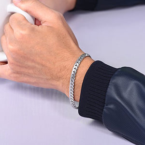 PROSTEEL Uomo Bracciale a Catena Cubana Incisione, Acciaio Argento - Ilgrandebazar