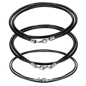 sailimue 3 Pezzi Pelle Collane Uomo Donna Lunghe Nere Acciaio Larghezza 2mm...