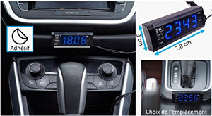 Voltmetro auto 3 in 1 - Batteria di tensione / ora / termometro - Ilgrandebazar