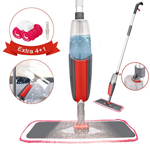 Tencoz Lavapavimenti a Spruzzo, Spray Mop Mocio con 3 Panni in 1.7, Rosso