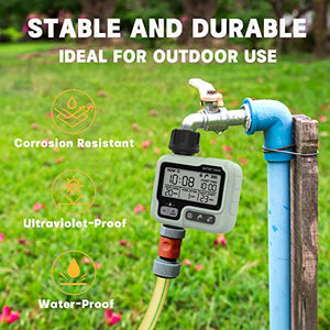 Kazeila Timer Digitale per Irrigazione, Timer Acqua Giardino Programmabile con Ritardo Pioggia, Modalità di Irrigazione Automatica e Manuale, per Giardino, Prato, Patio, Fattoria