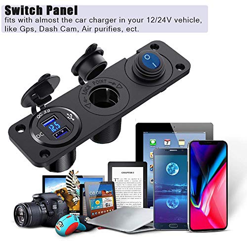 Pannello Presa Accendisigari Auto Con Doppia USB E Voltmetro Impermeabile Per Camper Moto Camion 12V-24V