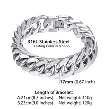 Carica l&#39;immagine nel visualizzatore di Gallery, PROSTEEL Bracciale Uomo a Catena Cubana Grossa Robusta, Argento - 17 Mm - Ilgrandebazar