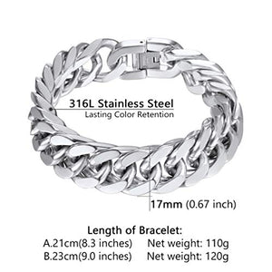 PROSTEEL Bracciale Uomo a Catena Cubana Grossa Robusta, Argento - 17 Mm - Ilgrandebazar