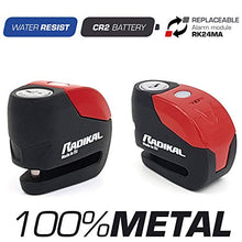 Carica l&#39;immagine nel visualizzatore di Gallery, Radikal RK9 Antifurto Blocca Disco Allarme 120 db, ø 6 mm Universale Rosso