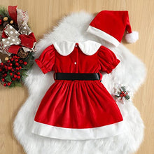 Carica l'immagine nel visualizzatore di Gallery, Loalirando Completo Bambina Invernale Abito di Natale Bambina Neonata Natalizio Vestiti Bambina Invernali con Cintura+Cappello di Natale per Bambini (Rosso, 6-12 Mesi)