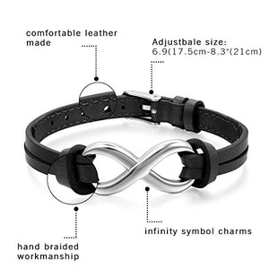 Oidea Bracciale Braccialetto per Uomo Donna in Pelle Nero - Ilgrandebazar