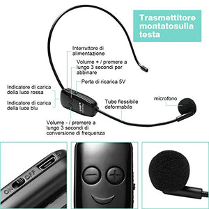 ZITFRI UHF Microfono Wireless Archetto Professionale 50m di Trasmissione...