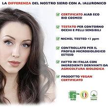 Carica l&#39;immagine nel visualizzatore di Gallery, 60ml. Bio Siero Viso con Acido Ialuronico Puro a 3 pesi Molecolari, Vitamina C e Noti Agenti Antirughe e Antietà. Biologico,Vegano,Idratante e Illuminante. Ideale anche Come Crema Contorno Occhi