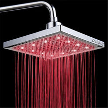 Carica l'immagine nel visualizzatore di Gallery, DAXGD Soffione Doccia con 12pcs LED, 8 pollici, Quadrato controllo della temperatura, a soffitto cromato finito, 3 colore cambiando flusso d'acqua alimentato