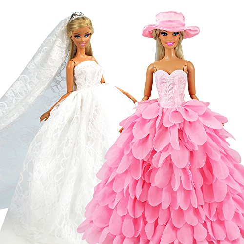 Miunana 2 Vestiti per 30 CM / 11.5 Pollici Principessa Bambola Rosa + Bianco - Ilgrandebazar