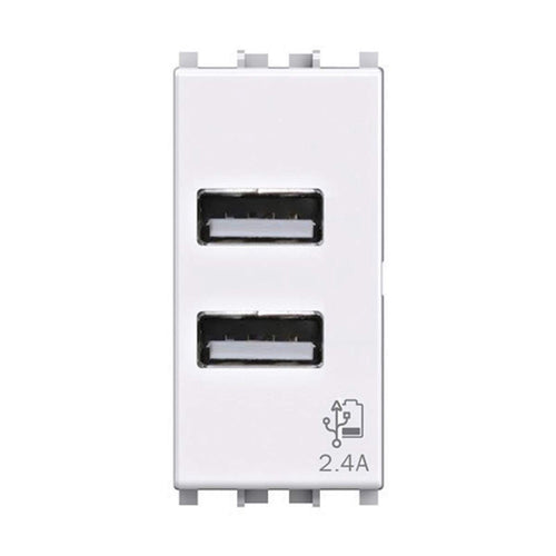 Presa USB da muro 2.4 Ampere, Compatibile con Vimar Plana, Bianca Bianco