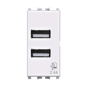 Presa USB da muro 2.4 Ampere, Compatibile con Vimar Plana, Bianca Bianco