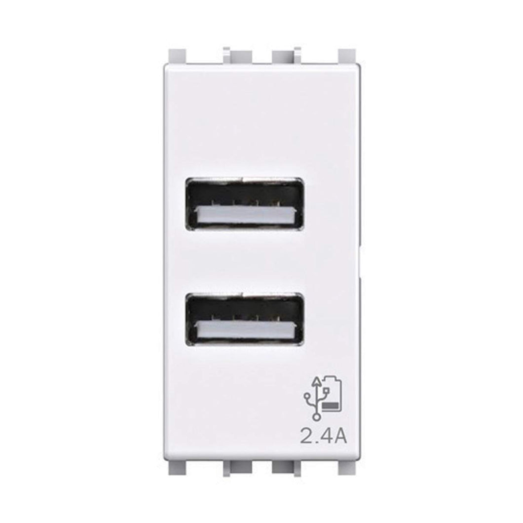 Presa USB da muro 2.4 Ampere, Compatibile con Vimar Plana, Bianca Bianco