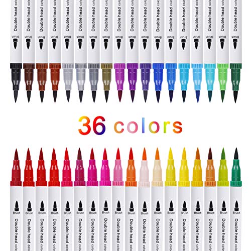 Pennarelli Acquarelli Colore Brush Pen Doppio 36 Pezzi con Punta 36 Colori - Ilgrandebazar