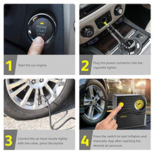 Carica l&#39;immagine nel visualizzatore di Gallery, WindGallop Mini Compressore Portatile per Auto, 12V Professionale, Analogico, Pompa Aria con Manometro per Pneumatici e Adattatori per Valvole (Giallo)