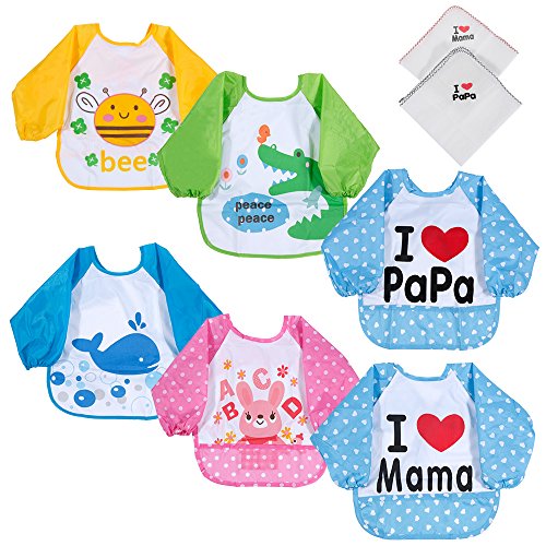 Lictin Set di 6 bib bavaglini manica lunga impermeabile con Multicolore - Ilgrandebazar