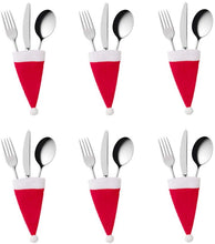 Carica l&#39;immagine nel visualizzatore di Gallery, Synchain Copertura della Sedia di Natale, 6 Pezzi Coprisedie Natalizie ，Babbo Natale Cappello Sedia con 6 Pezzi Forchetta Coltello Cappelli di per Decorazione della tavola della Festa di Natale
