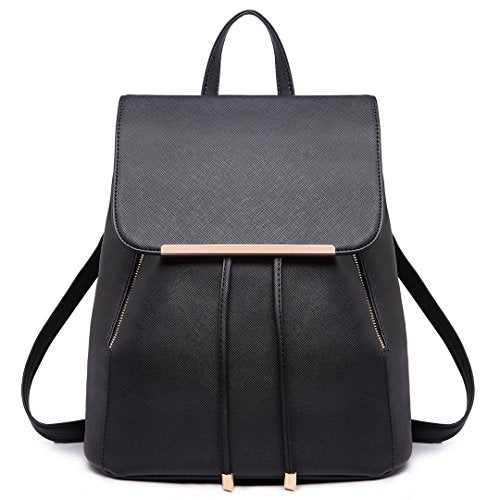 Miss Lulu Borsa a Tracolla Zaino Casual in Pelle PU Moda Donna (Nero) Nero