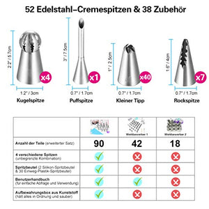 Uarter Beccucci Sac a Poche Professionali, Set di 90 Decorazione Torte, 90pcs - Ilgrandebazar