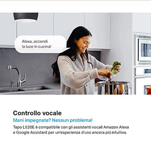 TP-Link Tapo L520E Lampadina Wi-Fi E27, Monitoraggio Energia, Funziona con Amazon Alexa e Google Home, Luce Diurna e Dimmerabile Dall'1% al 100%, 4000 K, 806 Lumen, 8W, Telecomando con APP, Bianco