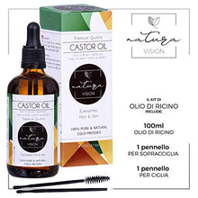 Carica l'immagine nel visualizzatore di Gallery, Olio di Ricino 100ml, Bottiglia di vetro, 100% Puro Spremuto a Freddo, Stimola la Crescita dei Capelli, Ciglia e Sopracciglia, Rinforza le unghie. Un ottimo rimedio per la tua pelle. Set di Pennelli
