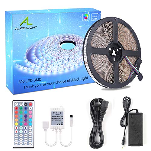 Striscia LED 10M, ALED LIGHT Strip 10 Metri 600 LEDs Kit 5050 RGB SMD...