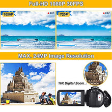 Carica l'immagine nel visualizzatore di Gallery, Videocamera Videocamere Full HD 1080P 30FPS 24.0 MP Vlogging V5IB