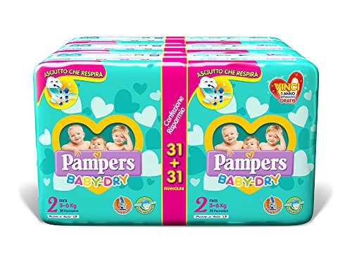 Pampers Baby Dry Duo Mini, 186 Pannolini, Taglia 2 (3-6 kg) - Ilgrandebazar