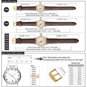 WOCCI Cinturino in Pelle Retrò con Fibbia Oro per 18mm, Marrone Scuro