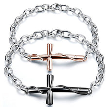 Carica l&#39;immagine nel visualizzatore di Gallery, Cupimatch Coppia Lovers Braccialetto Bracciale Acciaio Inox Croce Nero Oro(1... - Ilgrandebazar