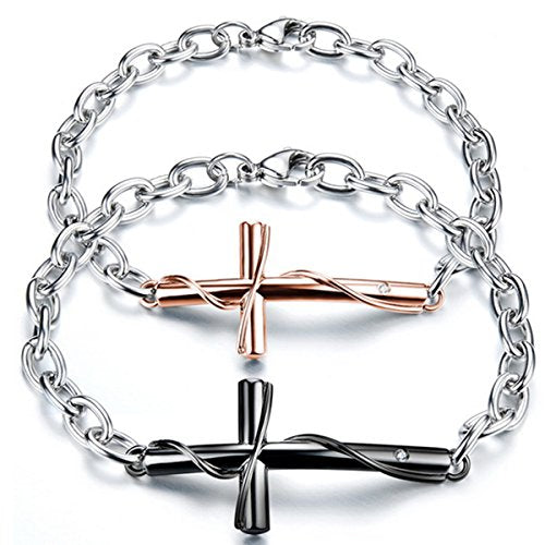 Cupimatch Coppia Lovers Braccialetto Bracciale Acciaio Inox Croce Nero Oro(1... - Ilgrandebazar
