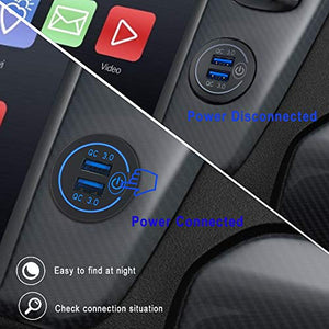 QC3.0 Presa USB per Auto Doppio con Interruttore Touch 12V / 24V 36W Blu