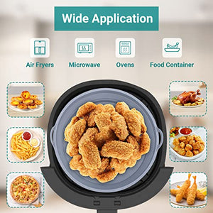 Alyvisun 2 Pezzi Accessori in Silicone per Air Fryer Teglie per Friggitrice ad Aria Contenitori Cestello Riutilizzabile Rotondo Tappetino Stampi per Airfryer, Microonde, Forno (Grigio)