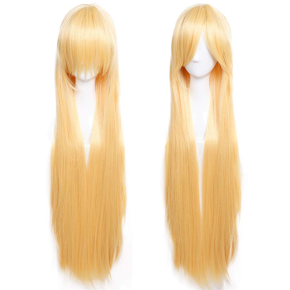 Parrucca Donna Gialla Scura Lunga con Frangia 100cm 100cm, Giallo Scuro - Ilgrandebazar
