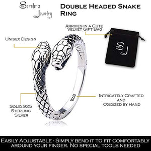 Serpente a doppia testa Anello in argento 925 | regolabile dimensione unisex... - Ilgrandebazar