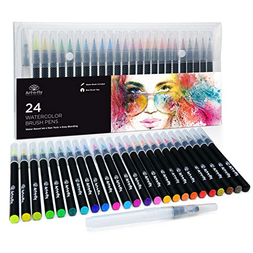 24 Brush Pen Set Pennelli Acquerello per Disegno Penne ad Acquerello... - Ilgrandebazar