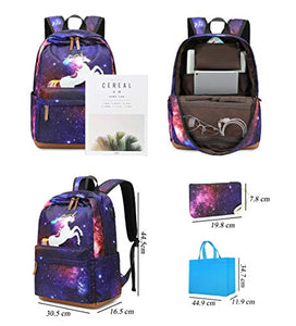 Zaino Scuola Unicorno Per Ragazze Galaxy Con Porta Di Ricarica Usb Viola
