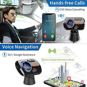 FM Trasmettitore Bluetooth 5.0 per Auto con Due Porta USB (QC 3.0 e Nero