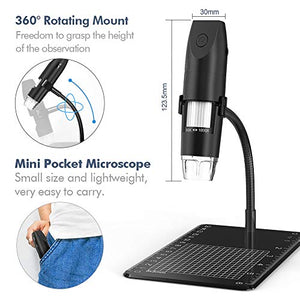 SKYBASIC Microscopio Digitale WiFi, Tascabile Fotocamera USB Nero