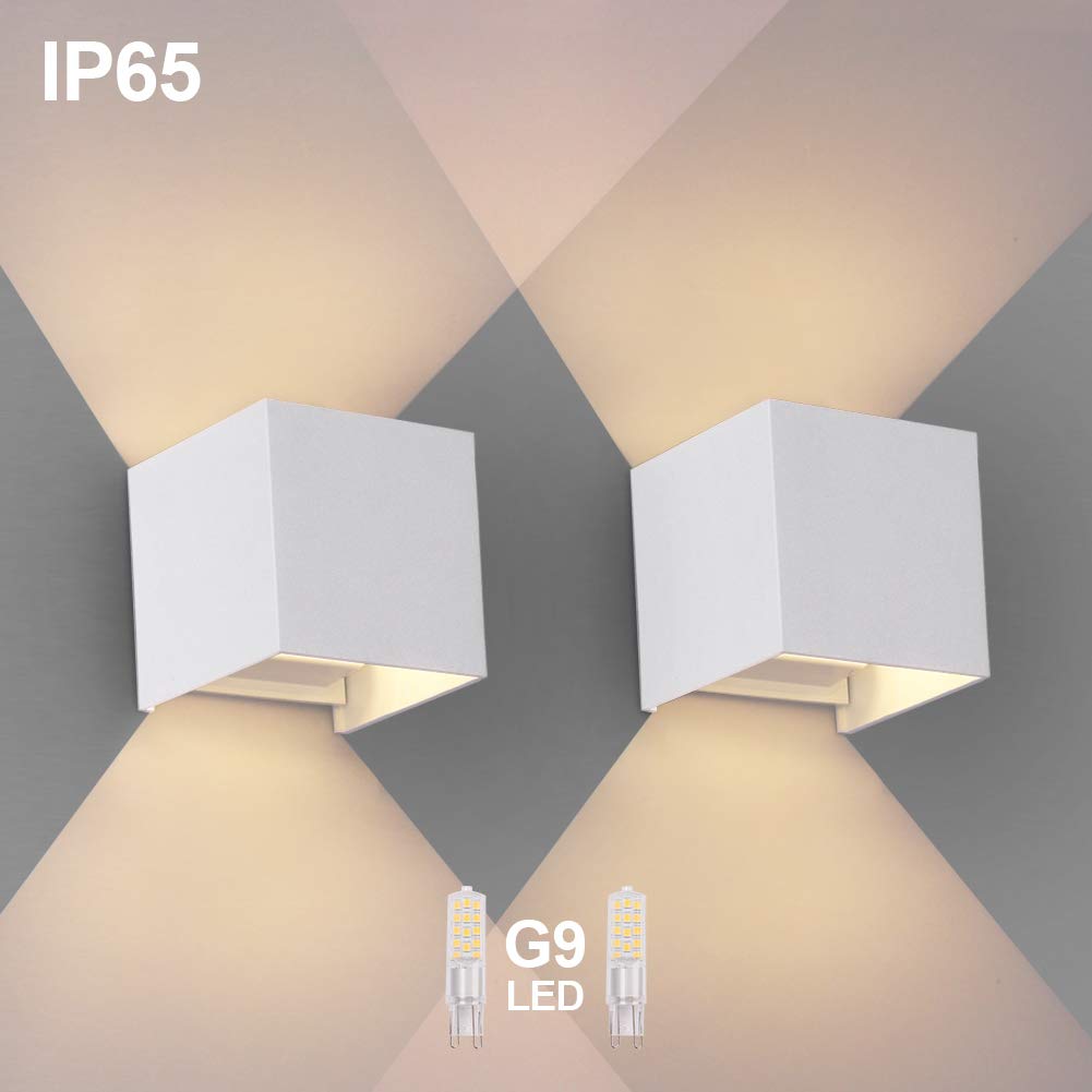 OOWOLF 2 Pezzi LED Lampada da Parete IP65 Impermeabile, Applique Bianca-2 - Ilgrandebazar